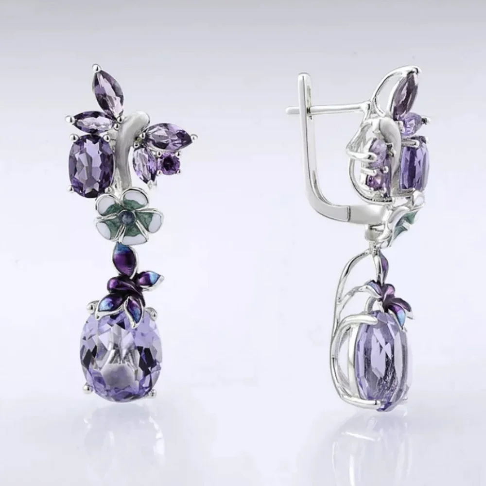 🎀925 Floral Butterfly Amathyst Earrings - Picture 7 of 9